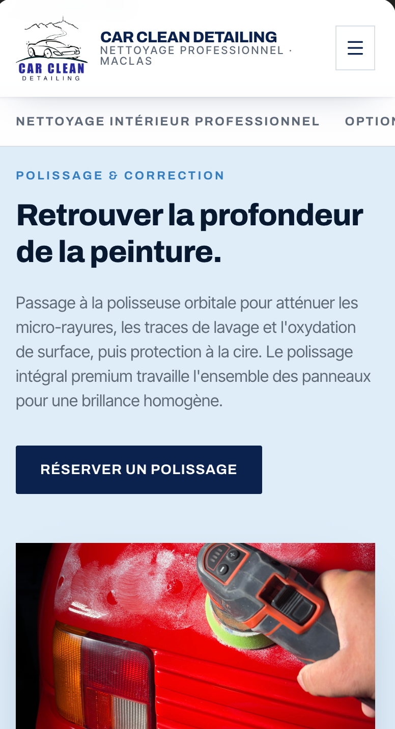 Section mobile Polissage et Correction de Car Clean Detailing