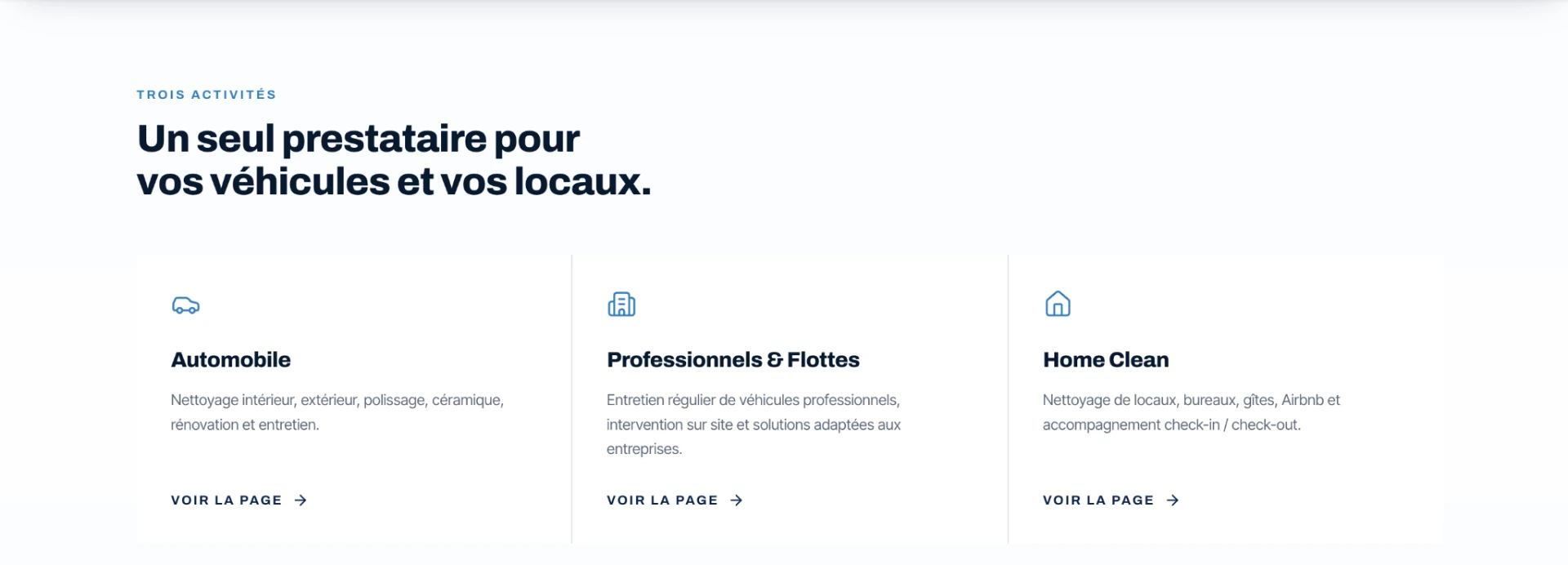 Présentation des trois activités de Car Clean Detailing